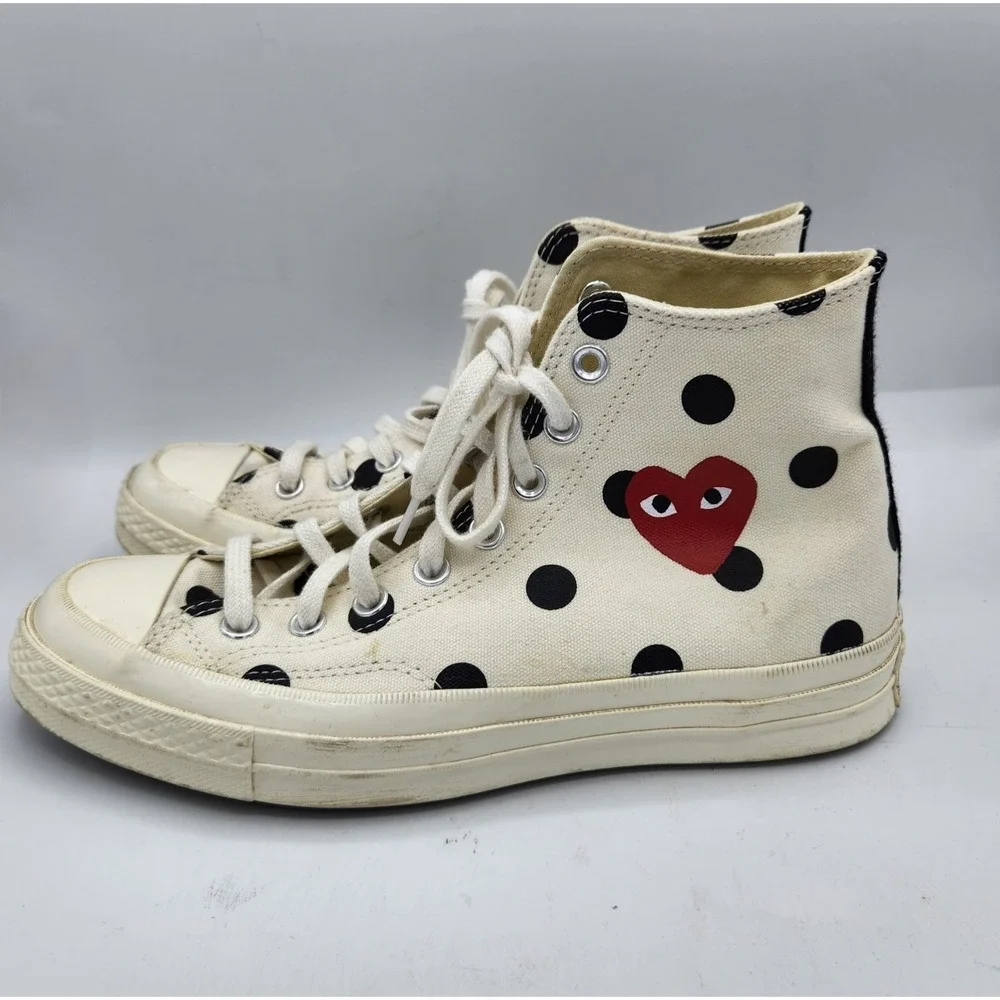 Comme Des Garcons Play x Chuck Taylor All Star High Top White Polka Dot M‎ 7 W 9